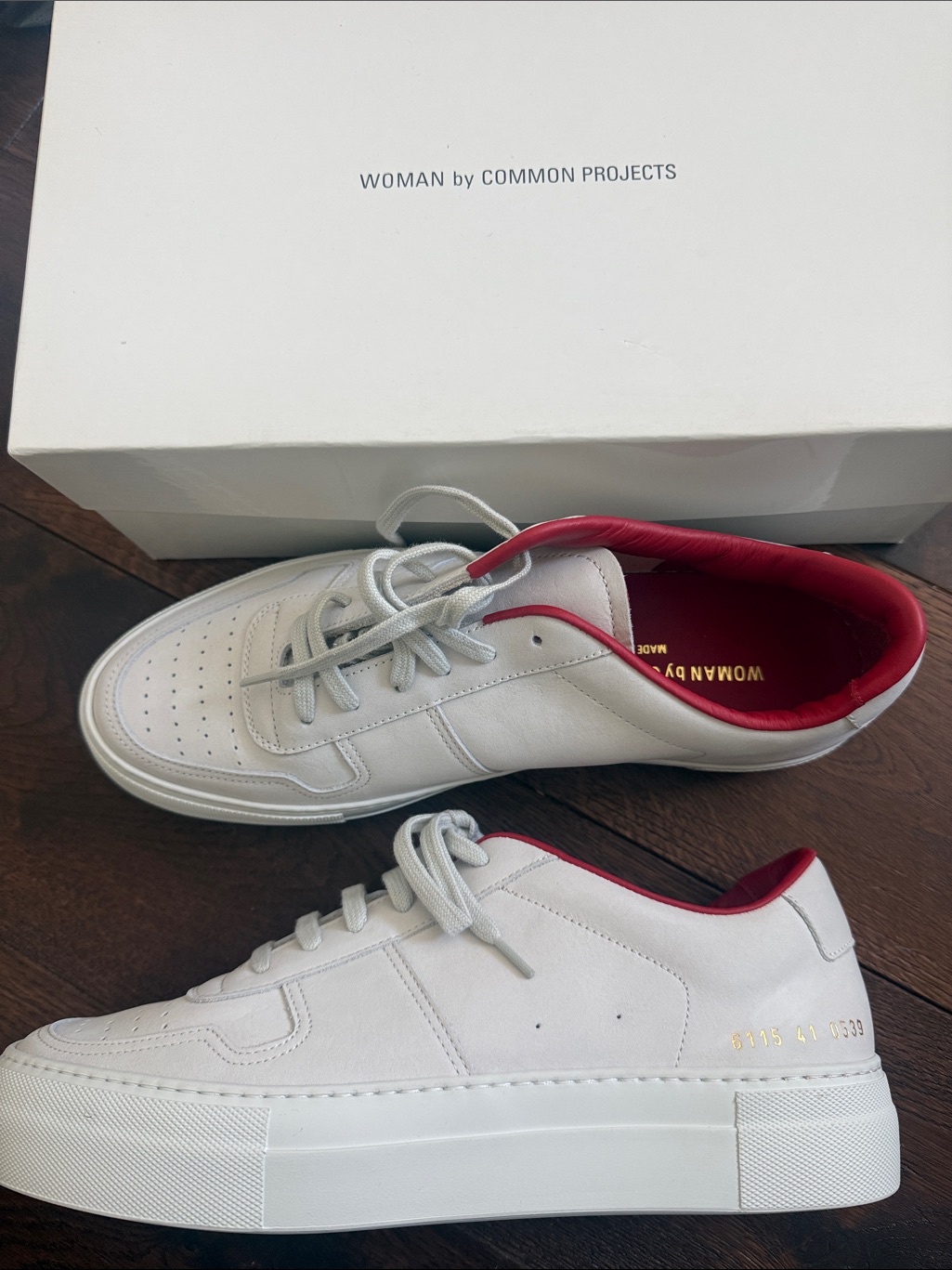 Common Projects White Leather Sneakers With Red Lining